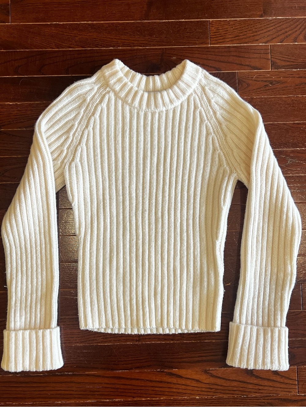 JW Anderson x Uniqlo Cream Ribbed Mock Neck Sweater Fold Cuff Designer XS‎